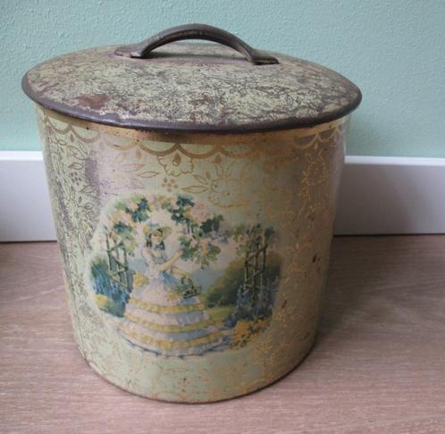 Groot Romantisch Antiek Engels Blik / Container 18,5 cm, Verzamelen, Blikken, Gebruikt, Overige, Overige merken, Ophalen of Verzenden
