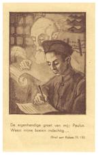 Devotieprentje bidprentje man schrijft brief, Ophalen of Verzenden, Bidprentje