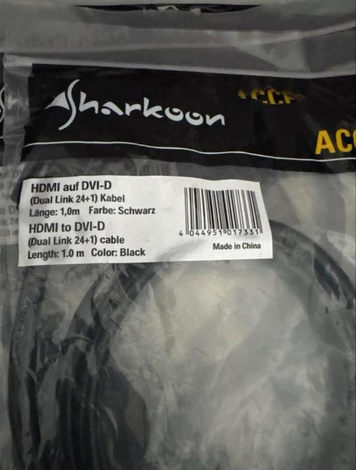 Sharkoon HDMI naar DVI-D Kabel - 1m - Nieuw, Audio, Tv en Foto, Audiokabels en Televisiekabels, Nieuw, HDMI-kabel, Minder dan 2 meter