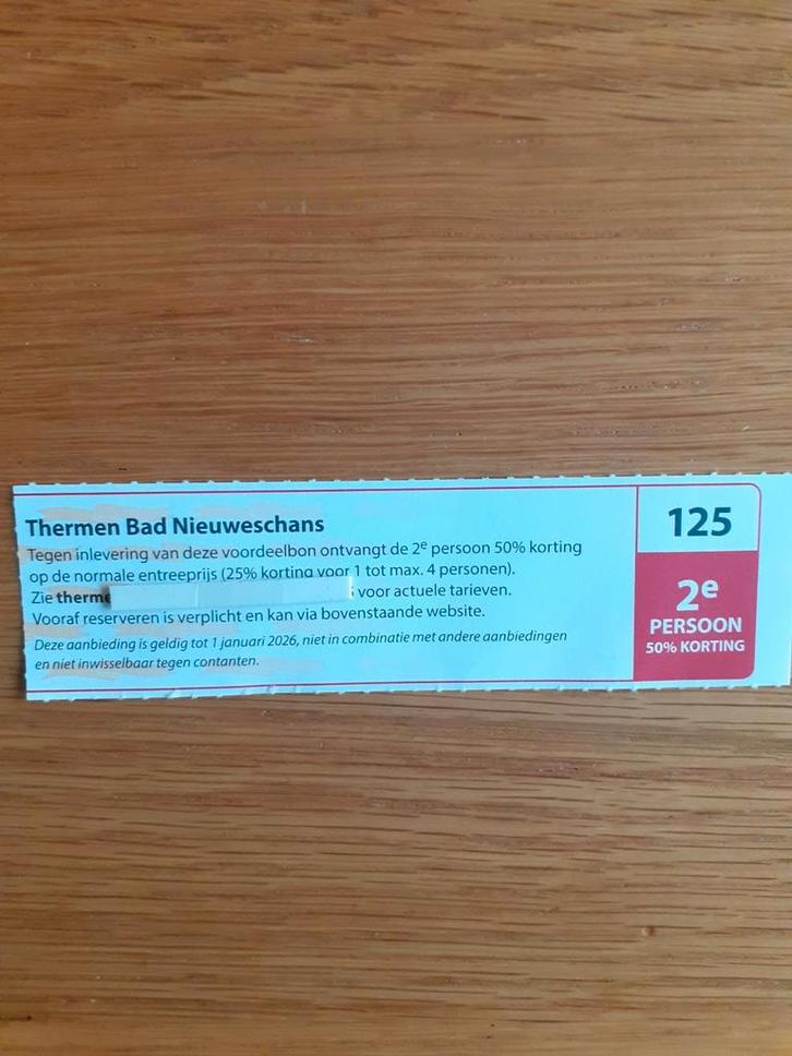 SAUNA THERMEN BAD NIEUWESCHANS 2E PERSOON 50% KORTING!, Tickets en Kaartjes, Kortingen en Cadeaubonnen, Twee personen, Spa of Sauna