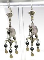 Prachtige Egyptische Zilver Art Deco Toetanchamon Oorbellen, Verzenden, Zilver, Oorbellen, Met edelsteen