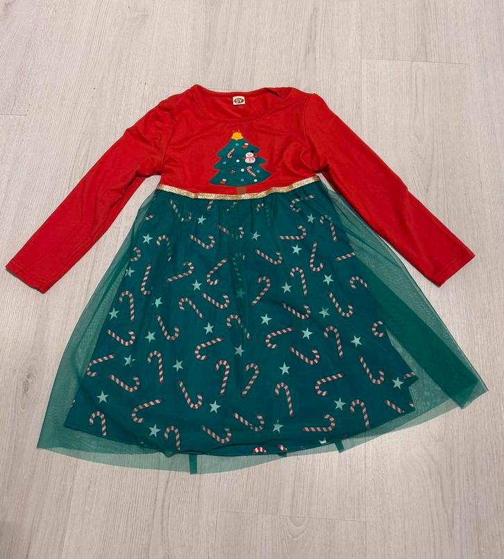 Feestjurkje groen rood Kerstboom tutu jurk zuurstok 104 110, Kinderen en Baby's, Kinderkleding | Maat 104, Nieuw, Meisje, Jurk of Rok