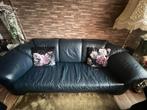 Donkerblauwe leren bankenset voor €80, Huis en Inrichting, Banken | Bankstellen, Ophalen, Zo goed als nieuw, 75 tot 100 cm, 150 tot 200 cm