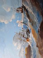 Oud Schilderij Zee met Boten, Ophalen