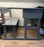Houten schoolbank met bureau grijs, Ophalen, Tafel(s) en Stoel(en)