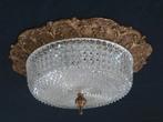 Oude plafonniere met kristallen glaskap, Huis en Inrichting, Lampen | Plafondlampen, Ophalen of Verzenden, Gebruikt