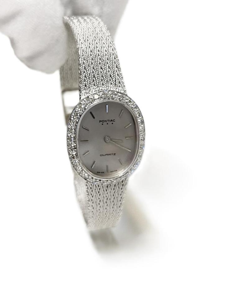 PONTIAC 14 Karaat Witgouden Dames Polshorloge 0.30 Briljant, Sieraden, Tassen en Uiterlijk, Horloges | Dames, Zo goed als nieuw