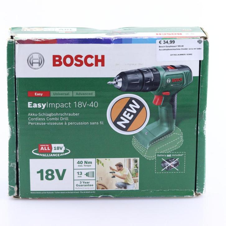 Bosch EasyImpact 18V-40 Accuklopboormachine Zonder accu en l, Doe-het-zelf en Verbouw, Gereedschap | Boormachines, Nieuw