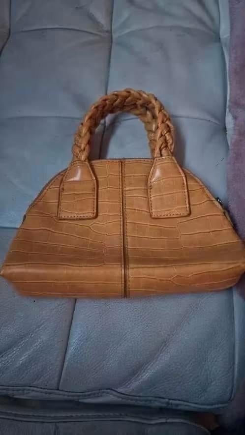 geel bruine krokodillen print leren handtas, Sieraden, Tassen en Uiterlijk, Tassen | Damestassen, Ophalen of Verzenden, Zo goed als nieuw