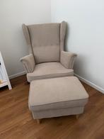 Beige oorfauteuil met bijpassend voetenbankje *zgan*, Huis en Inrichting, Fauteuils, Ophalen, Zo goed als nieuw