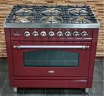 🔥Luxe Fornuis Boretti 90 cm Bordeaux rood + rvs GASOVEN, Witgoed en Apparatuur, Fornuizen, 60 cm of meer, 5 kookzones of meer