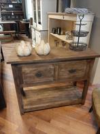 Robuust teakhouten sidetable 2 lades onderplateau 100 cm, Ophalen, 100 tot 150 cm, Teakhout, Nieuw