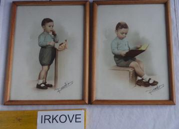 OUDE AQUARELLEN JONGETJES * In Lijst *  beschikbaar voor biedingen