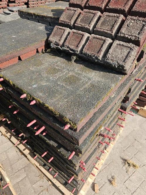 Rubbertegels stalmatten staltegels 6.5 cm dik, Tuin en Terras, Tegels en Klinkers, Gebruikt, Terrastegels, Beton, 10 m² of meer