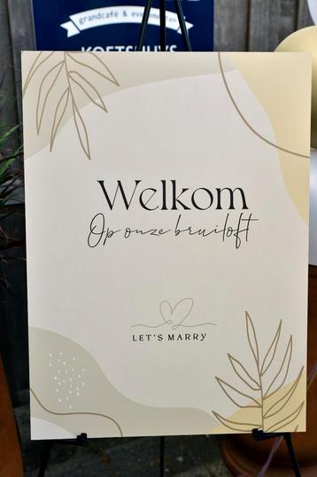 Welkomsbord bruiloft – “Welkom op onze bruiloft” beschikbaar voor biedingen
