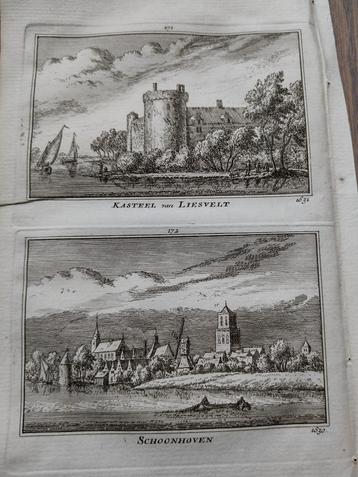 171/172/ Liesveld Schoonhoven het Kasteel gravure 18e Eeuw beschikbaar voor biedingen