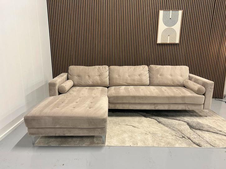 Richmond - Hoekbank - Beige - Velvet - Nette Staat, Huis en Inrichting, Banken | Bankstellen, Zo goed als nieuw, Vierpersoons of meer