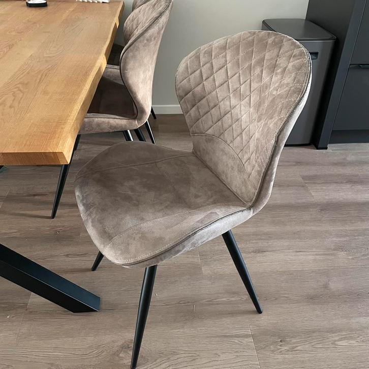 3x Taupe Moderne Stoel / Eetkamerstoel - Nette staat, Huis en Inrichting, Stoelen, Zo goed als nieuw, Drie, Metaal, Bruin, Ophalen