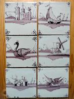 antieke tegels, muurtegels, 18e eeuw, mangaan, Ophalen of Verzenden