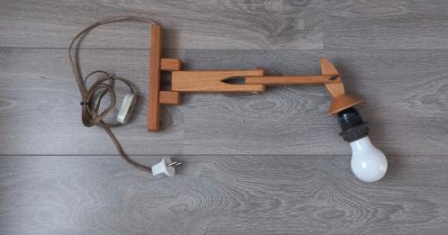 Vintage jaren 60 70 eiken schaarlamp, Huis en Inrichting, Lampen | Wandlampen, Gebruikt, Ophalen of Verzenden