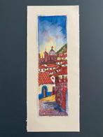 Original watercolor painting - colonial street scene, Ophalen