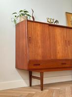 Vintage highboard kast Deens wandkast teak hout jaren 50/60, Ophalen, Gebruikt, 100 tot 150 cm, 150 tot 200 cm