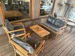 Leuk hard houten loungesetje, Bank, Gebruikt, Ophalen of Verzenden, 4 zitplaatsen