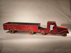 Houten Speelgoed Vrachtwagen met Oplegger - 1950, Antiek en Kunst, Antiek | Speelgoed, Ophalen of Verzenden