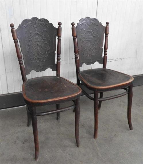 Paar antieke stoelen J. & J. Kohn - eind 19e/begin 20e eeuw, Huis en Inrichting, Stoelen, Gebruikt, Twee, Hout, Bruin, Verzenden