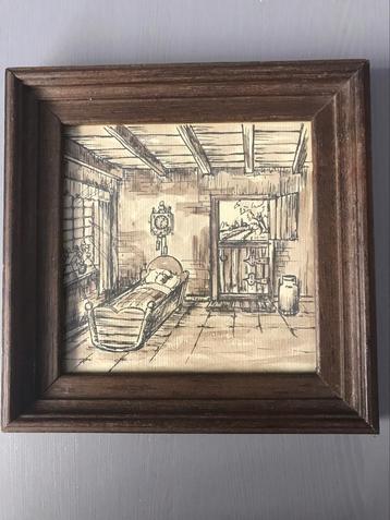 Origineel Enschedees aquarel 16,5x16,5 cm met lijst beschikbaar voor biedingen