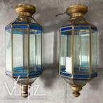 Twee vintage, Oosterse grote lantaarns, lampen, facet glas, Huis en Inrichting, Lampen | Hanglampen, Ophalen, Gebruikt, -, Glas