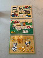 3 houten puzzels, Van hout, Minder dan 10 stukjes, Gebruikt, 6 maanden tot 2 jaar