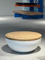 Grote salon tafel wit met eiken top(Hpl eiken) 90x90cm, 50 tot 100 cm, Rond, Nieuw, Minder dan 50 cm