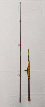 Vintage hengel 2,25 meter 2 delig met molen plaathouder, Ophalen, Zo goed als nieuw, Werphengel