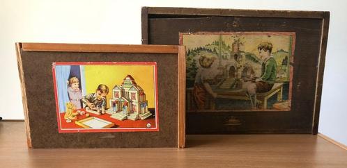2 vintage blokkendozen met houten blokken, Antiek en Kunst, Antiek | Speelgoed, Verzenden