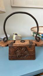 Oude antieke houten oliepot boterpot bakje uit India, Antiek en Kunst, Ophalen of Verzenden
