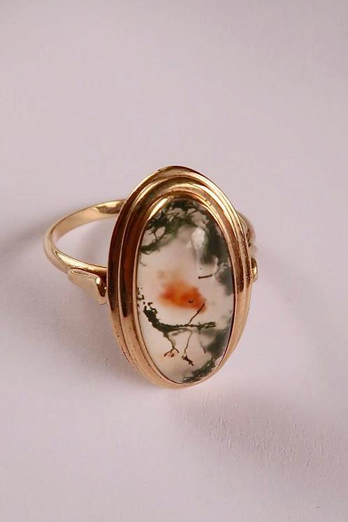 Vintage ring mosagaat goud 14kt maat 17 1/2, Sieraden, Tassen en Uiterlijk, Ringen, Zo goed als nieuw, 17 tot 18, Goud, Ophalen of Verzenden