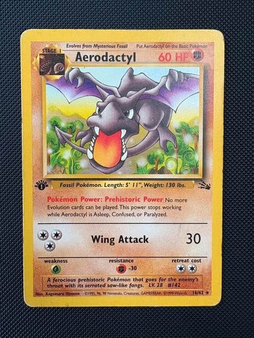 Aerodactyl 1st edition pokemon fossil verzameling, Hobby en Vrije tijd, Verzamelkaartspellen | Pokémon, Zo goed als nieuw, Losse kaart