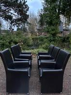 6 Donkerbruine Eetkamerstoelen met Wieltjes, Antiek en Kunst, Ophalen