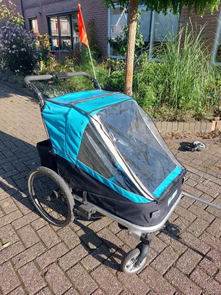 Fietskar / wandelwagen, Fietsen en Brommers, Fietsaccessoires | Aanhangers en Karren, Gebruikt, Kinderkar, 20 tot 40 kg, Vering
