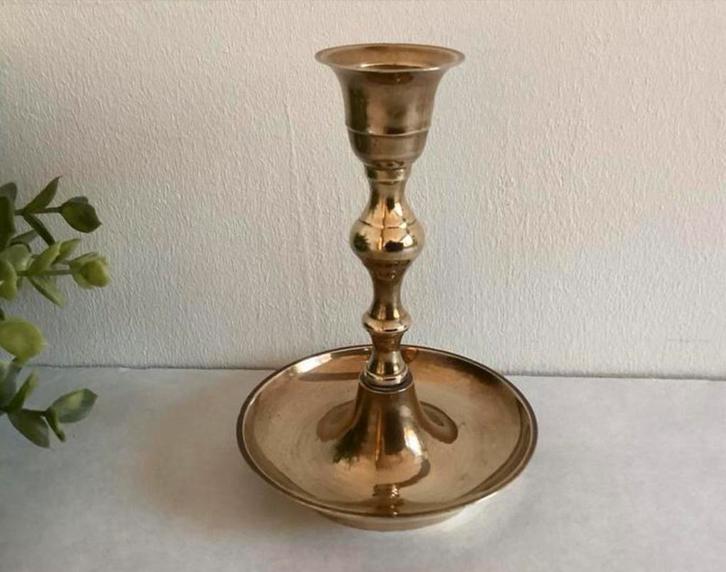 Vintage Messing Kandelaar 12 cm hoog, Antiek en Kunst, Antiek | Kandelaars, Koper of Brons, Ophalen of Verzenden