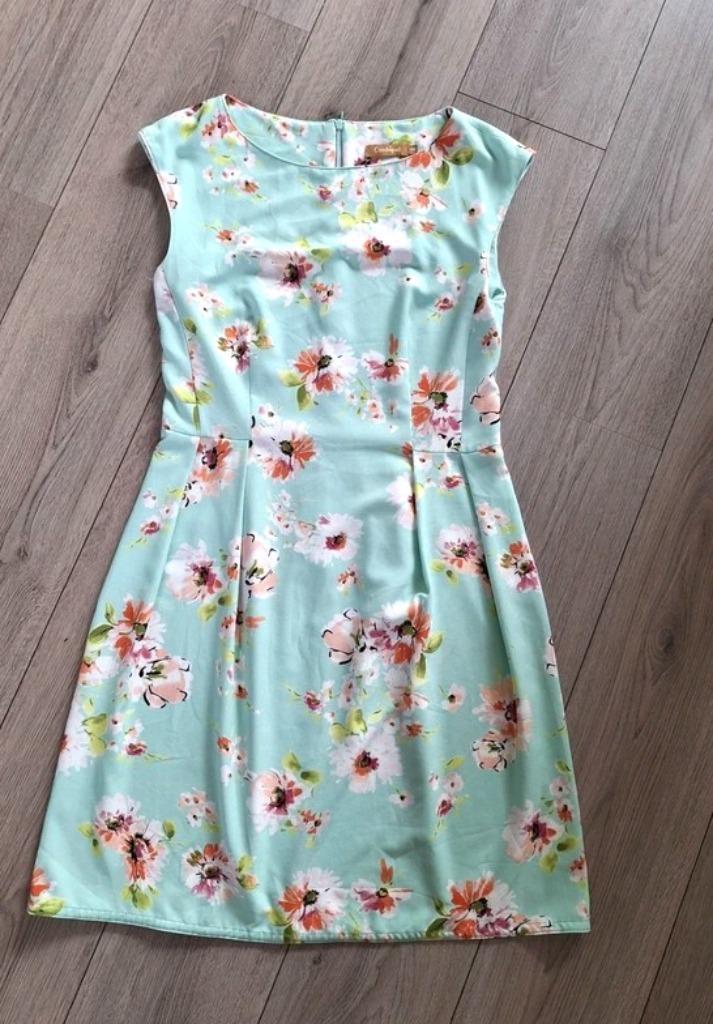 Mintgroene bloemenjurk Conbipel maat 46, Kleding | Dames, Jurken, Zo goed als nieuw, Maat 46/48 (XL) of groter, Groen, Knielengte