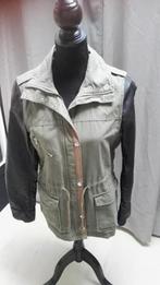Groene jas met zwarte leren mouw H&M maat 38, Maat 38/40 (M), H&M, Ophalen of Verzenden, Zo goed als nieuw