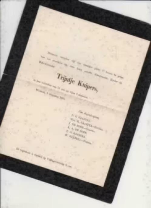 Rouwbrief 1905 Kuipers Gaastra Workum., Verzamelen, Bidprentjes en Rouwkaarten, Rouwkaart, Verzenden