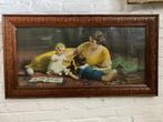 oude prent moeder met kinderen  antiek 1920, Antiek en Kunst, Ophalen