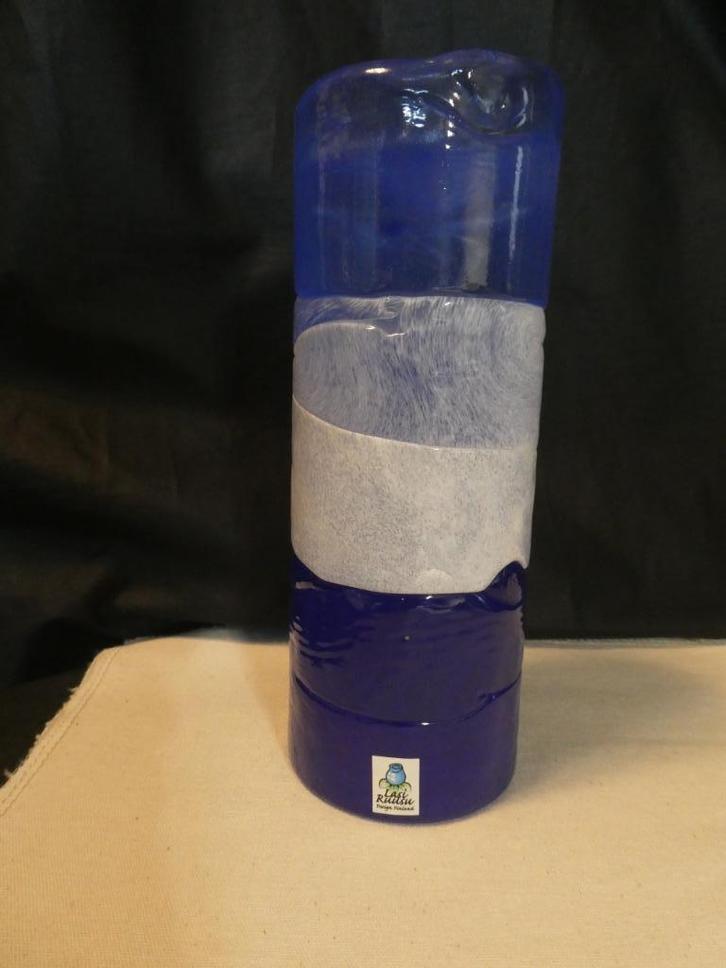 Blauw glazen waxinelichthouder Lasi Ruusu Design Finland, Huis en Inrichting, Woonaccessoires | Kandelaars en Kaarsen, Gebruikt