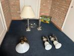 Vintage tinnen lampen, Huis en Inrichting, Lampen | Tafellampen, Ophalen, Gebruikt, Vintage tinnen lampen., Glas