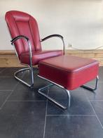 Gispen AA fauteuil met Gispen 443 hocker , rood leder, Gebruikt, Design, 75 tot 100 cm, Ophalen of Verzenden