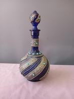 Oosterse Karaf blauw Glas met zilveren beslag en kralen, Ophalen of Verzenden