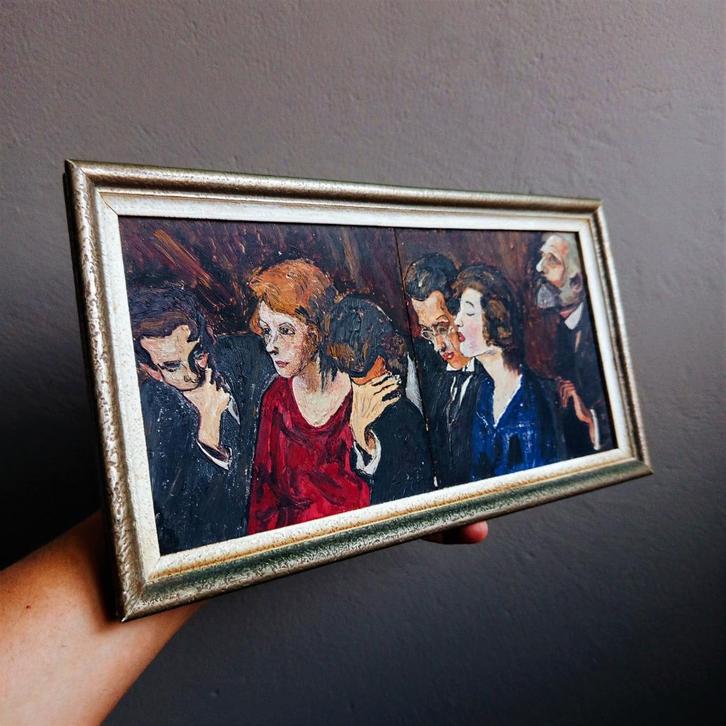 Vintage Schilderij Tegel Tweeluik Kunstenaar Onbekend Laval?, Antiek en Kunst, Kunst | Schilderijen | Modern, Ophalen of Verzenden